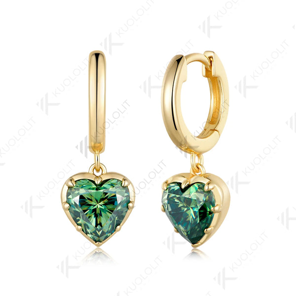 Kuololit 4CTW Cyan Moissanite Heart Cut Earrings for Women Solid 14K 10K  Yellow Gold Diamond Clip Earrings for Christmas Gifts