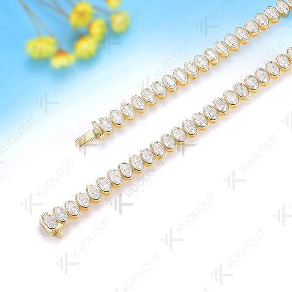 Kuololit 12.6CTW Oval Cut Moissanite Custom Bracelet for Women Men 14K 10K 585 Yellow Gold  Bracelet for Engagement Christmas