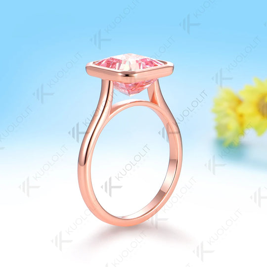 Kuololit 3.5CT Lab Grown Pink Sapphire Asscher Cut Ring for Women Solid 14K 10K 585 Rose Gold  for Engagement Wedding Christmas