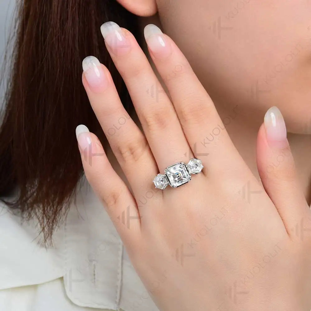 Kuololit 2.5CT Moissanite Rings for Women Solid 10K 14K 585 Yelllow Gold Asscher Ring for Engagement Anniversary Engagement Gift