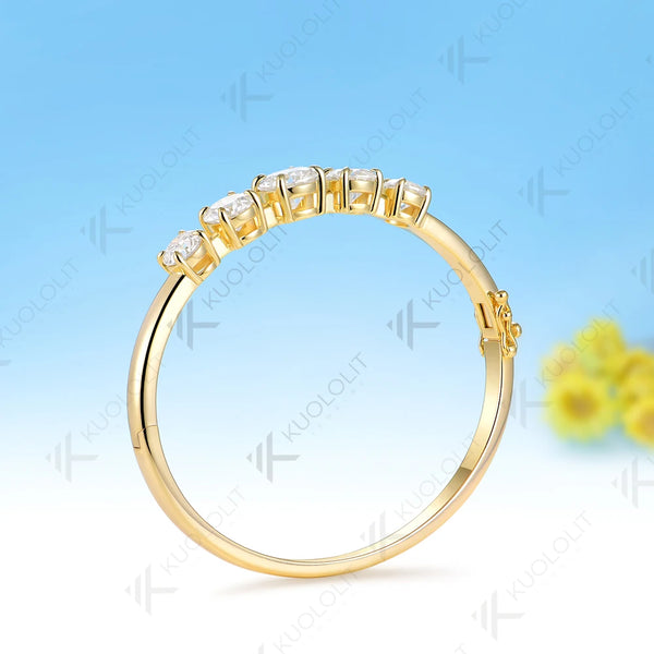 Kuololit 6CTW Round Moissanite Custom Bangle for Women Solid 10K  Yellow Gold  Round Bracelet for Engagement Bangle Christmas