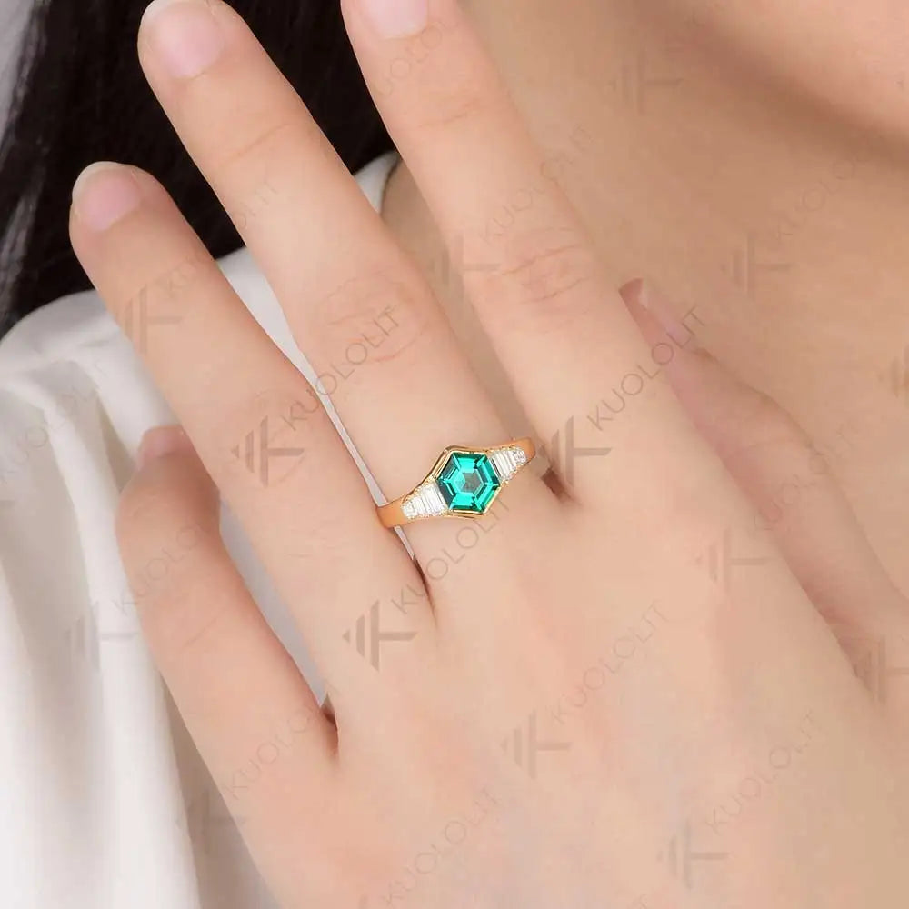 Kuololit 1.5CT Lab Grown Emerald Moissanite Engagement  Ring for Women Solid 18K 14K 10K 585 YellowGold Ring for Christmas Gifts