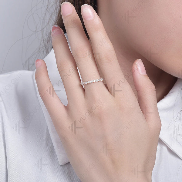 Kuololit Full Eternity Moissanite Band Rings for Women Men Solid 18K 14K 10K 925 Silver Yellow Gold for Anniversary Engagement