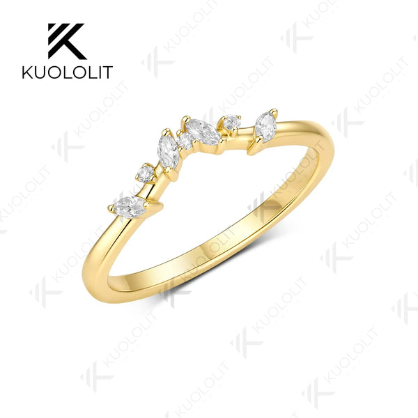 Kuololit  0.23CTW  Lab Diamond Wedding V Band for Women Solid 14K10K Yellow Gold Eternity Marquise Ring for Engagement Christmas