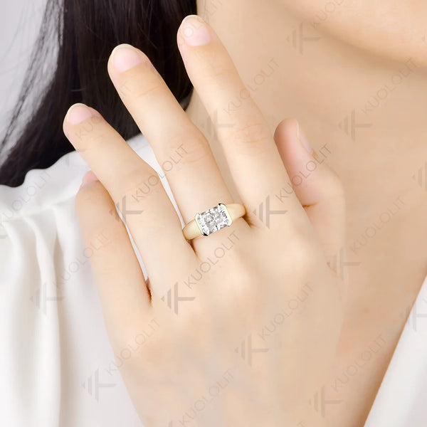 Kuololit 3CT Moissanite Radiant Custom Ring for Women Solid 14K 10K 585 Yellow Gold Engagement Ring for Christmas Gift Party