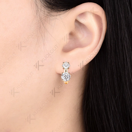 Kuololit 2.4CTW Moissanite Custom Clip Earrings for Women Solid 14K 10K 585 Yellow Gold Clip Earrings for Christmas Gifts Party