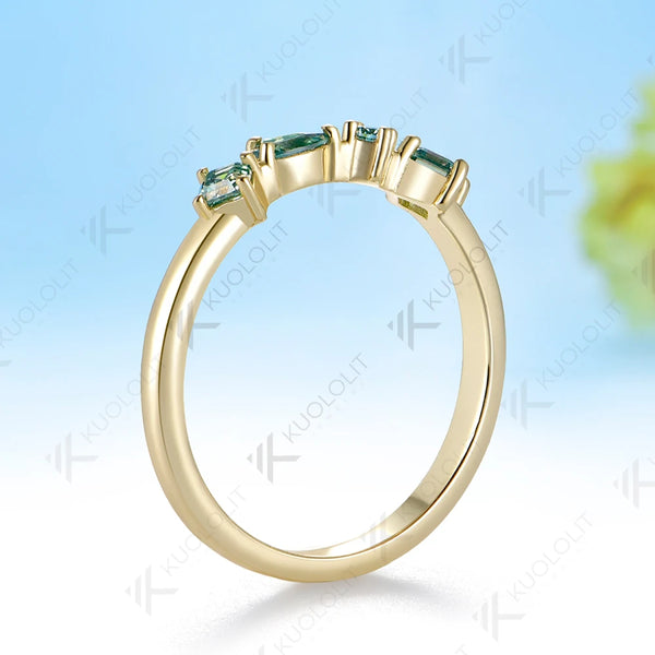 Kuololit 0.46CTW Cyan Moissanite Asscher Cut Custom Wedding Band Ring for Women Solid 14K 10K  Yellow Gold Ring for Anniversary Christmas Gift