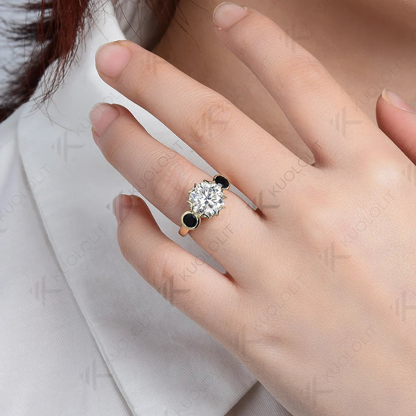 Kuololit 3CT Moissanite Rings for Women Solid 18K 14K Yellow Gold Black Moissanite Ring for Engagement Christmas Anniversary