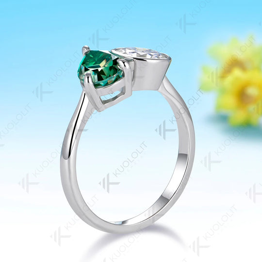 Kuololit 2.5CTW Cyan Pear Round Cut Moissanite Custom Ring for Women Men Solid 14K 10K 925 Silver White Gold for Christmas Gifts