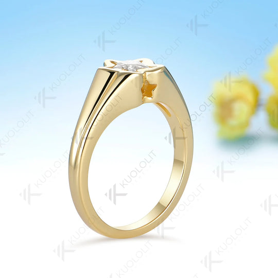 Kuololit 1CT Star Moissanite Ring for Women Solid 14K 10K 585 Yellow Gold Engagement 5 Star Ring for Christmas Gifts Party New