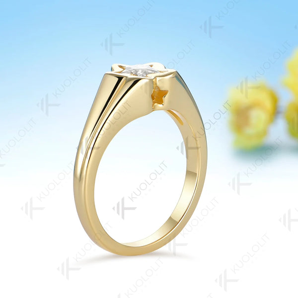 Kuololit 1CT Star Moissanite Ring for Women Solid 14K 10K 585 Yellow Gold Engagement 5 Star Ring for Christmas Gifts Party New