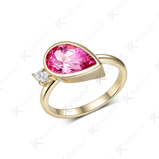 Kuololit 3.5CT Lab Grown Pink Sapphire Moissanite Custom Ring for Women Solid 14K 10K Yellow Gold Ring for Anniversary Christmas