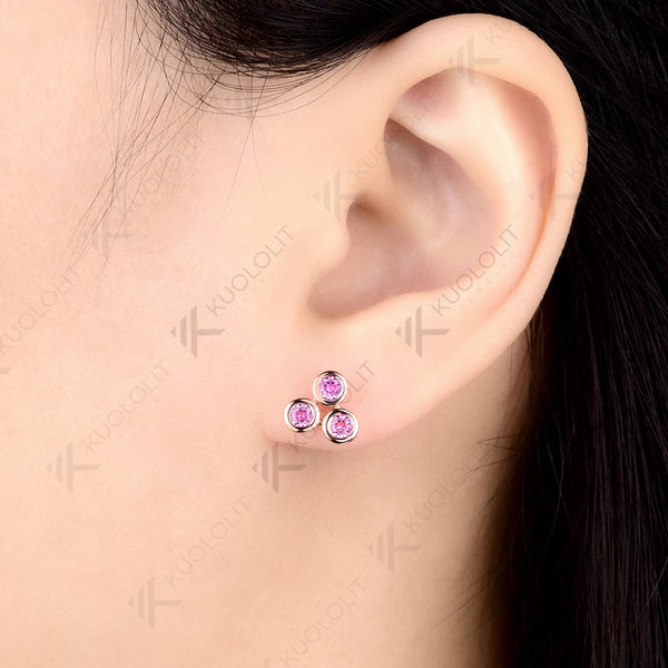 Kuololit 0.48CTW Lab Grown Pink Sapphire Custom Stud Earrings for Women Solid 10K 14K 585 Rose Gold  for Classic Christmas Gifts