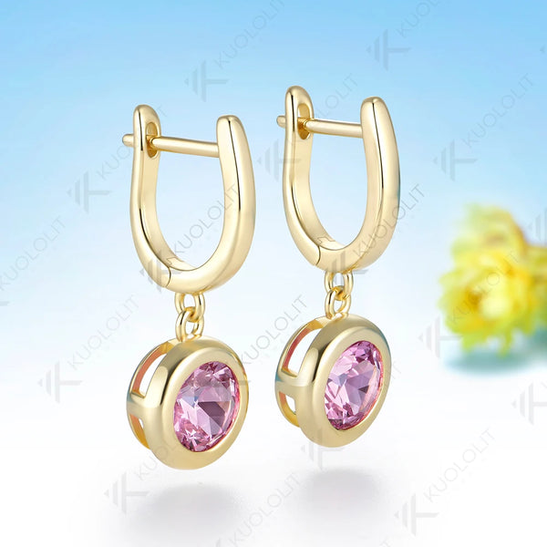 Kuololit 2.4CTW OEC Lab Grown Pink Sapphire Hoop Earrings for Women Solid 14K 10K 585 Yellow Gold Clip Earring for ChristmasGift