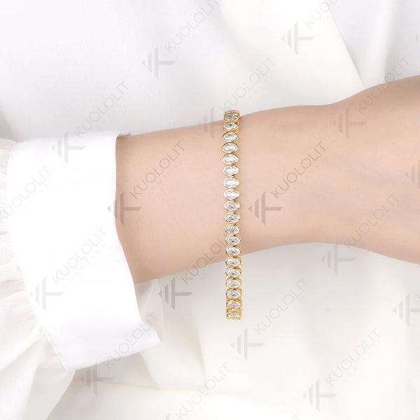 Kuololit 12.6CTW Oval Cut Moissanite Custom Bracelet for Women Men 14K 10K 585 Yellow Gold  Bracelet for Engagement Christmas