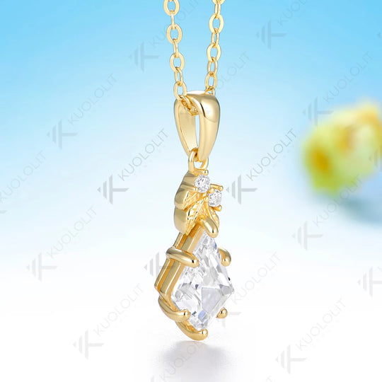 Kuololit 2CT Kite Moissanite Custom Necklace for Women Solid 585 14K 10K Yellow Gold Kite Necklace for Christmas Gifts Party