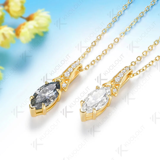 Kuololit 2CT Moissanite Custom Necklace for Women Solid 585 14K 10K Yellow Gold Marquise Necklace for Christmas Gifts Party
