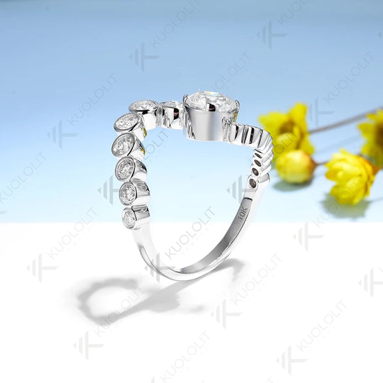 Kuololit 1CT Round Moissanite Rings for Women Solid 18K 14K 10K 925 Silver Yellow Gold for Anniversary Engagement Classic Gift