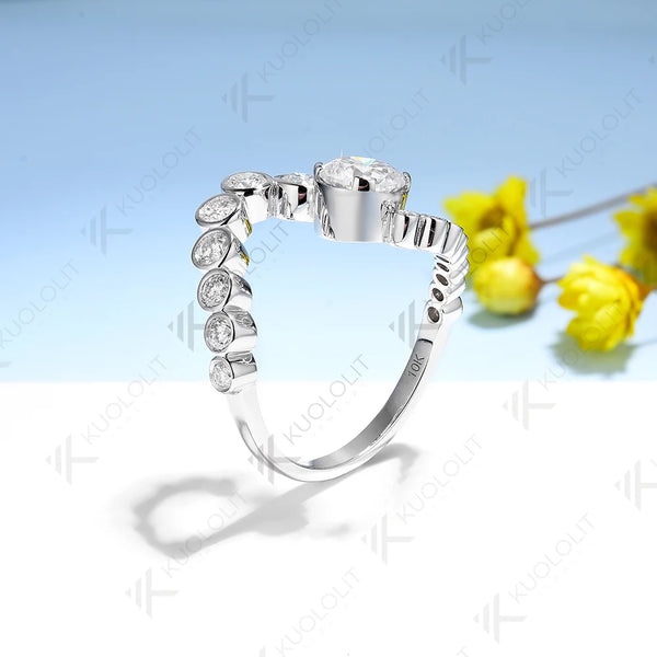 Kuololit 1CT Round Moissanite Rings for Women Solid 18K 14K 10K 925 Silver Yellow Gold for Anniversary Engagement Classic Gift