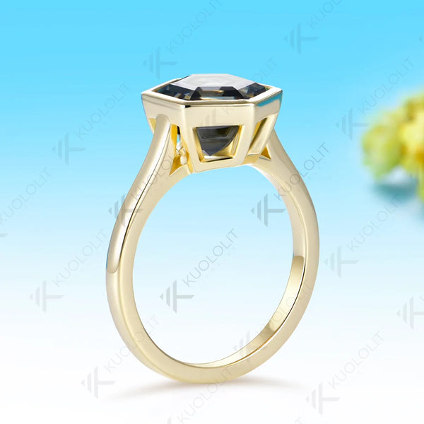 Kuololit 4CT Grey Moissanite Hexagon Cut Custom Set Ring for Women Solid 14K 10K 585 Yellow Gold Ring for Christmas Gifts Party