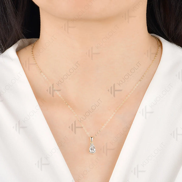 Kuololit 1.5ct Pear Cut Moissanite Necklace for Women Solid 585 14K 10K Yellow Gold Necklace for Christmas Gifts Engagement Party