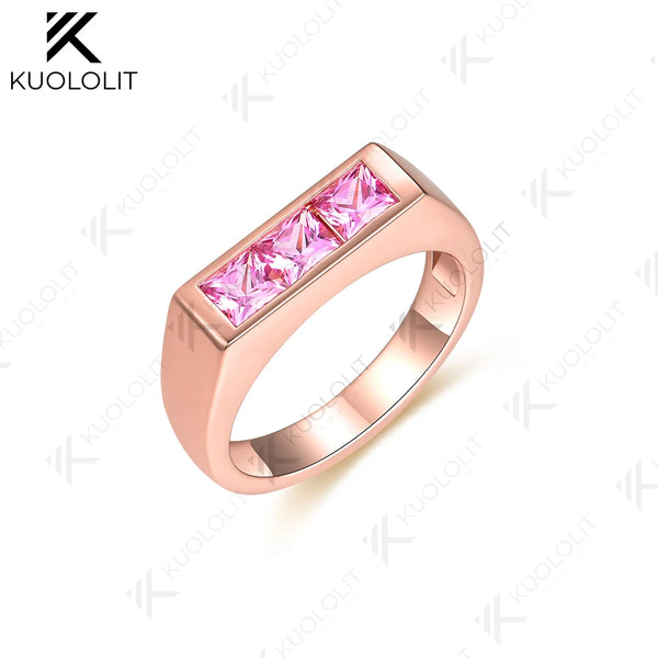 Kuololit 1.2CTW Lab Grown Pink Sapphire Princess Cut Ring for Women Solid 14K10K Rose Gold Eternity Half Band for Christmas Gift
