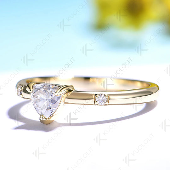 Kuololit 0.5CT Trilyon Cut Moissanite Ring for Women Solid 14K 10K Yellow Gold Ring for Anniversary Christmas Gifts Party Custom