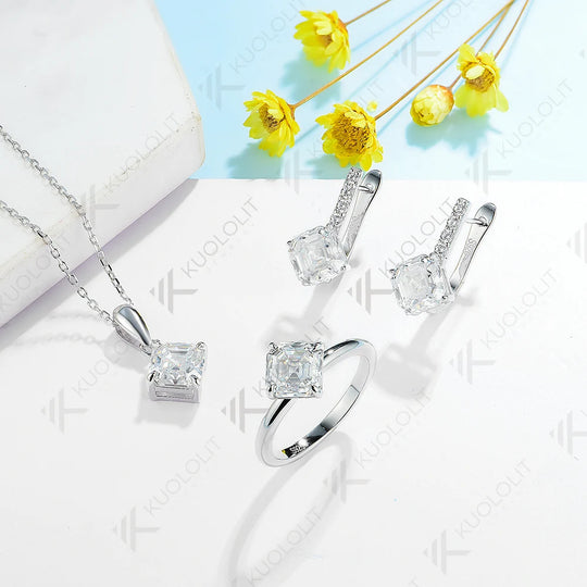 Kuololit 2CTW Moissanite Clip Earrings for Women Solid 18K 14K 10K 585 Yellow Gold Asscher Cut Earrings for Engagement Christmas