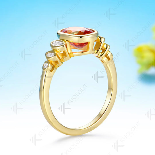Kuololit 2CT Lab Grown Fanta Sapphire Custom Ring for Women Solid 14K 10K 585 Yellow Gold Engagement Ring for Christmas Party