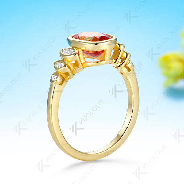 Kuololit 2CT Lab Grown Fanta Sapphire Custom Ring for Women Solid 14K 10K 585 Yellow Gold Engagement Ring for Christmas Party