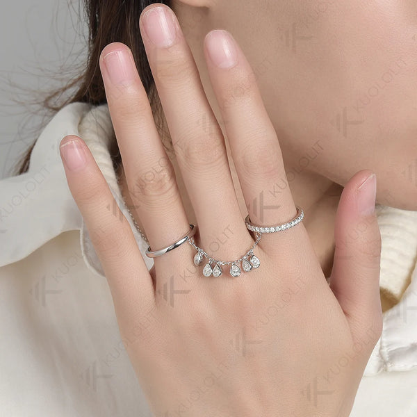 Kuololit 2.3CTW Lab Grown Diamonds Ring for Women Solid 18K 14K 10K 585 White Gold Engagement Two Ring for Christmas Anniversary