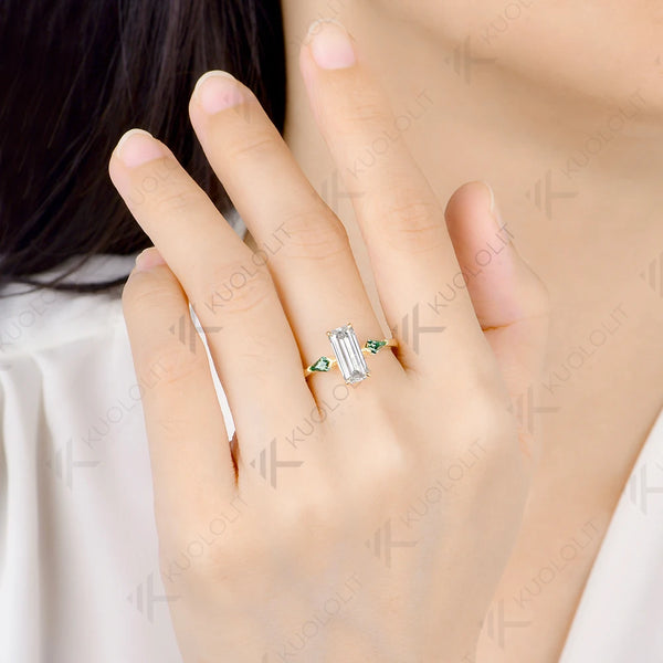 Kuololit 2.2CTW Emerald Cut Moissanite  Ring for Women Solid 14K 10K 585 Yellow Gold Engagement Ring for Christmas Gift Party