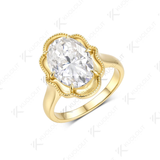 Kuololit 6CT Oval Cut Moissanite Custom Ring for Women Solid 14K 10K 585 Yellow Gold Engagement Ring for Christmas Gifts Party