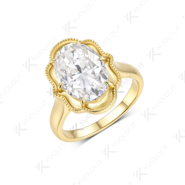 Kuololit 6CT Oval Cut Moissanite Custom Ring for Women Solid 14K 10K 585 Yellow Gold Engagement Ring for Christmas Gifts Party