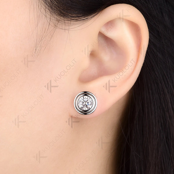 Kuololit 2CTW Moissanite Custom Stud Earrings 14k 10k Solid Gold 925 Silver Stud Earrings Round Cut for Christmas Party Gifts