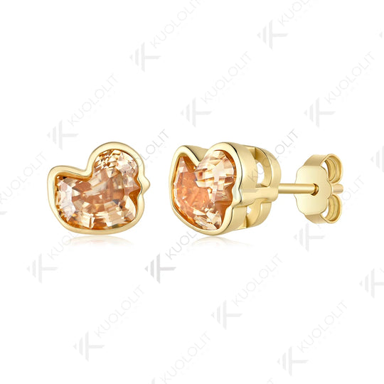 Kuololit 3CTW Duck Champagne Moissanite Clip Earring for Women Solid 14K 10K Yellow Gold Animal Earring for Christmas Gift Party