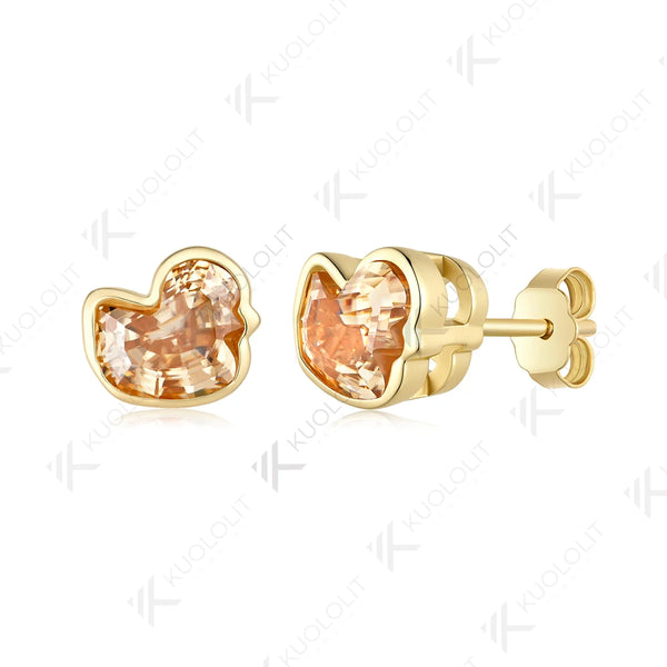 Kuololit 3CTW Duck Champagne Moissanite Clip Earring for Women Solid 14K 10K Yellow Gold Animal Earring for Christmas Gift Party