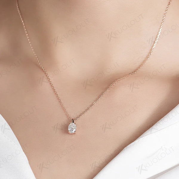 Kuololit 2CT Oval Moissanite Necklaces for Women Solid 10K 14K 18K 925 Sliver 1CT Oval Cut Pendant with Chain for Engagement