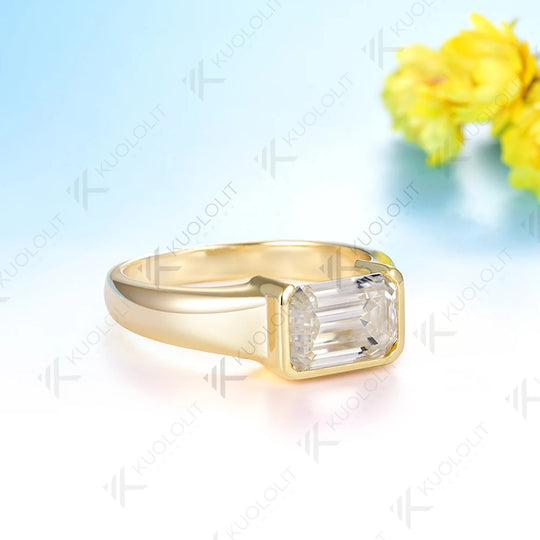 Kuololit 2.5CT Emerald Moissanite Engagement Ring for Women Solid 18K 14K 10K 585 Yellow Gold Half Bezel Set Ring for Christmas