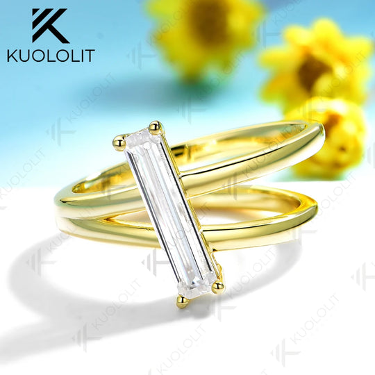 Kuololit 1CT Long Emerald Cut Mossanite D/VS1 Rings for Women Solid 14K 10K Gold Wedding Band for Anniversary Christmas Gift