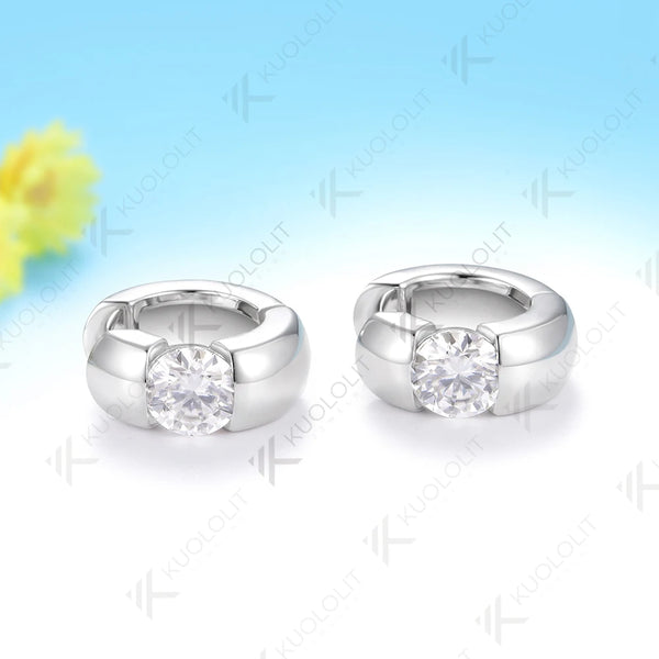 Kuololit 2CTW Moissanite Custom Hoop Earrings for Women Solid 10K 14K 585 Gold Hoop Earrings for Christmas Gifts Engagement