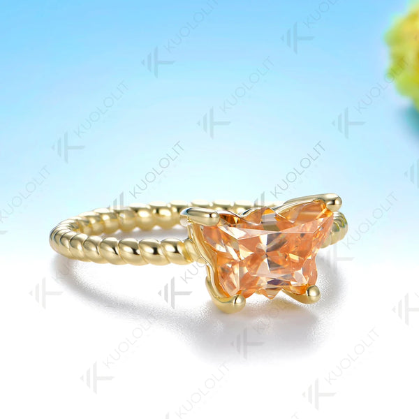 Kuololit 2CT Butterfly Champagne Moissanite Twist Ring for Women Solid 14K 10K Yellow Gold Engagement for Christmas Gifts Party