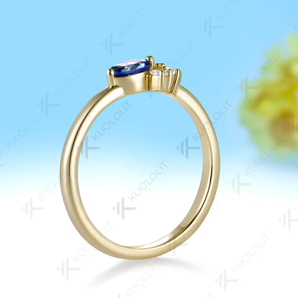Kuololit 0.5CTW Lab Grown Sapphire Diamonds Custom Ring for Women Solid 14K 10K Yellow Gold for Engagement Wedding Christmas