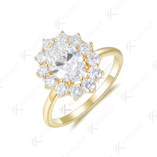 Kuololit IGI1.0CT Oval Cut Lab Grown Diamond Engagement Ring for Women Solid18K14K10KDVS1DiamondsYellowGold for Christmas Gifts