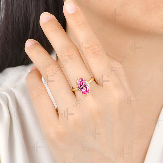 Kuololit 5.5CT Lab Grown Pink Sapphire Custom Ring for Women Solid 14K 10K  Yellow Gold Pear for Anniversary Christmas Gift