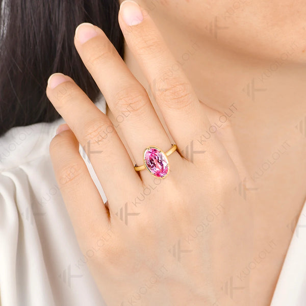 Kuololit 5.5CT Lab Grown Pink Sapphire Custom Ring for Women Solid 14K 10K  Yellow Gold Pear for Anniversary Christmas Gift