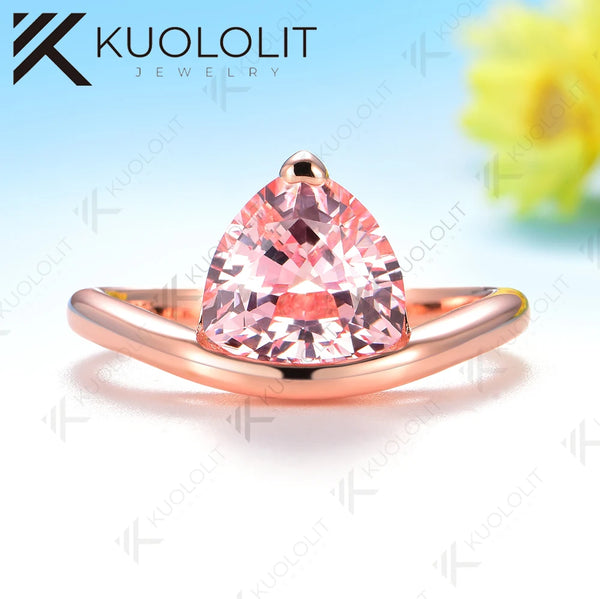 Kuololit 3CT Lab Grown Pink Sapphire Trillyon Cut Ring for Women Solid 14K 10K 585 Rose Gold Engagement Ring for Christmas Gifts