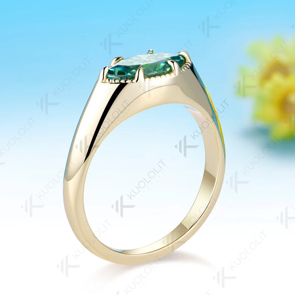 Kuololit 1CT Marquise Cut Cyan Moissanite Custom Engagement Ring for Women Men Solid 14K 10K 925 Silver Yellow Gold for Christmas Gifts