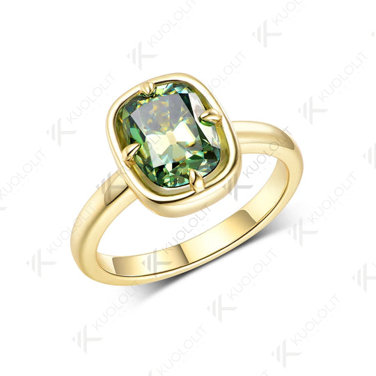 Kuololit 3CT OMC Cushion Cyan Champagne Moissanite Engagement Ring for Women Soild 10K 14K Yellow Gold  Ring for Christmas Gifts Party Anniversary