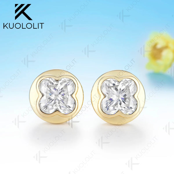 Kuololit 6CTW Moissanite Flower Cut Unique Earrings for Women Solid 14K 10K 585 Yellow Gold Earring for Christmas Gifts Wedding